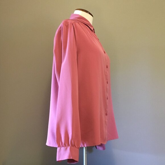 Outline Korean Blush Pink Slinky Pleated Button Down Shirt - Picture 4 of 16